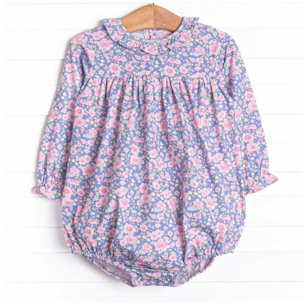 Girls Floral Ruffle-Collar One-Piece Romper in Lavender and Pink